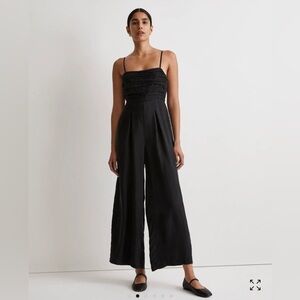 Madewell Ruched Crop Straight-Leg Jumpsuit In Black Size 10 Wide Leg Minimalist
